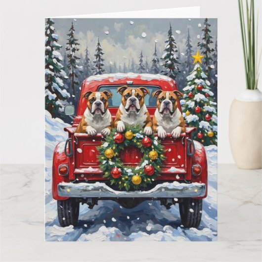 Carte Bulldog Christmas Red Truck Holiday (Devant)