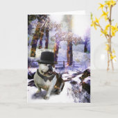Carte Bulldog de Noël "JOYEUSES FÊTES" (Fleur jaune)