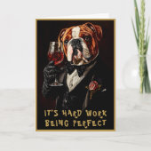 Carte Bulldog en smoking & noeud papillon & vin CR8 Nom  (Devant)
