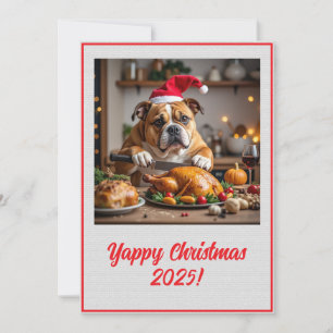 Carte Bulldog numérique personnalisé Joyeux Noël Dinde X