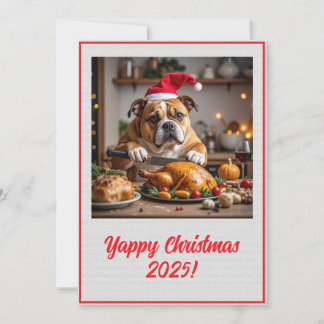 Carte Bulldog numérique personnalisé Joyeux Noël Dinde X