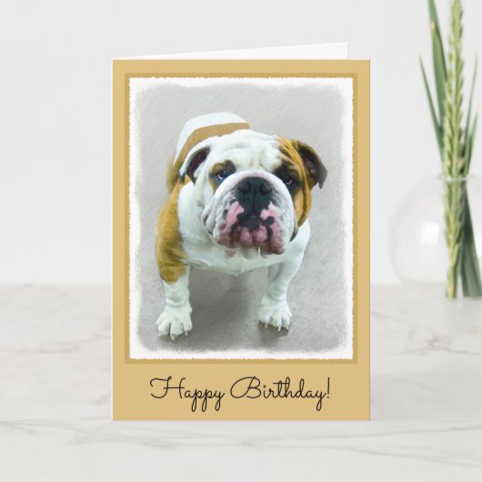 Carte Bulldog Painting - Joli art original chien (Devant)