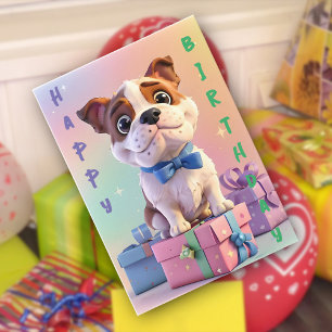 Carte Bulldog Puppy Pastel Couleurs et cadeaux Anniversa