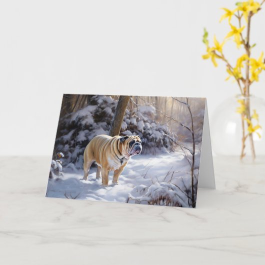 Carte Bulldog Qu'Il Neige Noël Brossé (Fleur jaune)