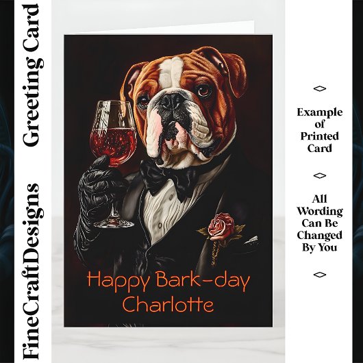 Carte Bulldog, Tuxedo, Bow Cravate Vin CR8 Personnalisé 