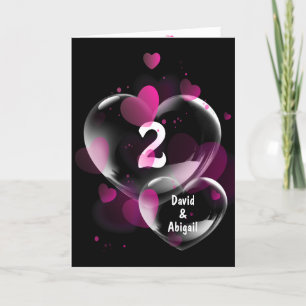 Carte Bulles cardiaques du 2e anniversaire sur le noir
