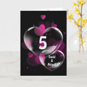 Carte Bulles cardiaques du 5e anniversaire en noir (Fleur jaune)