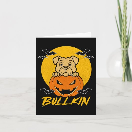 Carte Bullkin Halloween Funny Bulldog Citrouille d'Hallo (Devant)