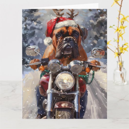 Carte Bullmastiff Chien équitation Moto Noël (Fleur jaune)