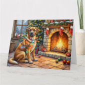 Carte Bullmastiff devant une cheminée avec des lumières  (Devant)