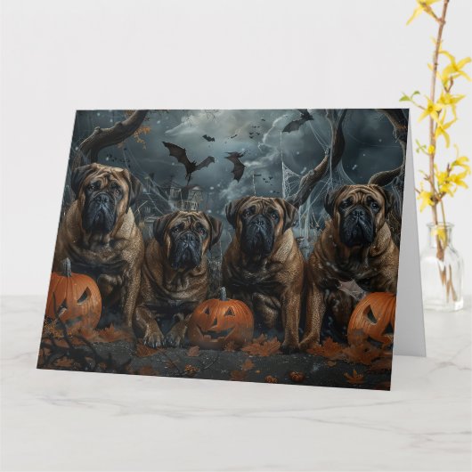 Carte Bullmastiff Halloween nuit chien délice (Fleur jaune)
