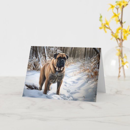 Carte Bullmastiff Laisser neiger Noël (Fleur jaune)
