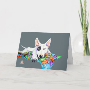 Carte Bullterrier blanc sur Patchwork - Art