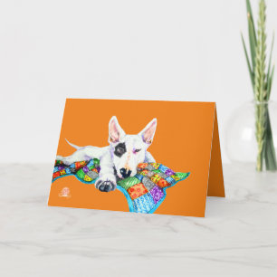 Carte Bullterrier blanc sur Patchwork - Art