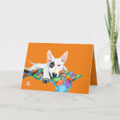 Carte Bullterrier blanc sur Patchwork - Art (Devant)