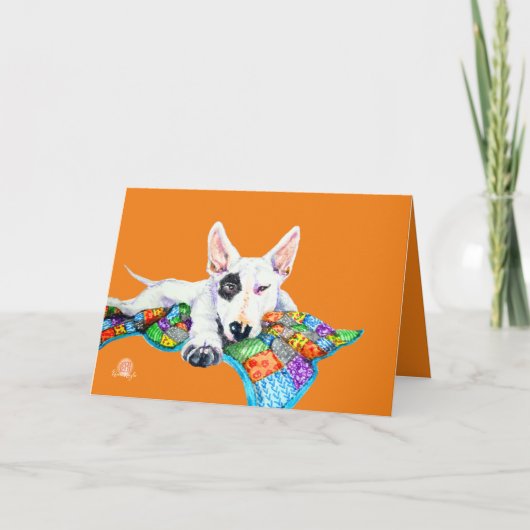 Carte Bullterrier blanc sur Patchwork - Art (Devant)