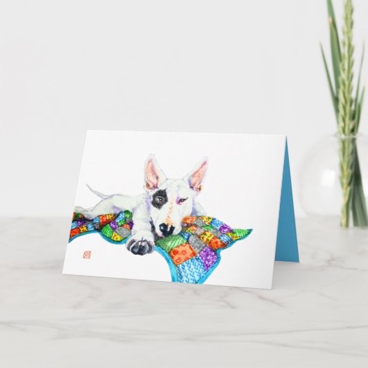 Carte Bullterrier blanc sur Patchwork - Art (Devant)