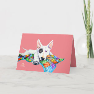 Carte Bullterrier blanc sur Patchwork - Art