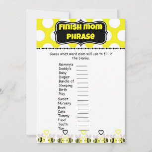 Carte Bumble Bee Finish Mommy's Phrases Baby shower jeu