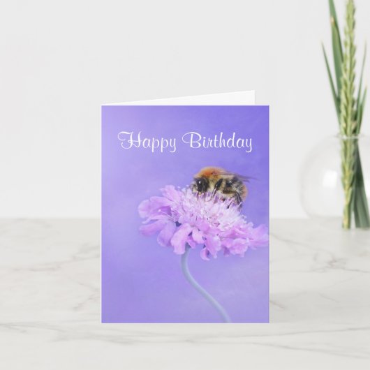 Carte Bumble Bee Perché sur une fleur rose Joyeux annive (Devant)
