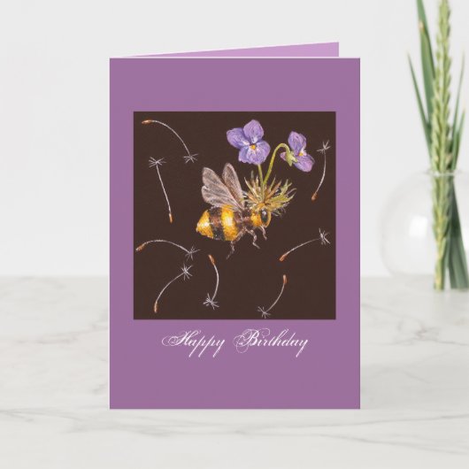 Carte bumblebee avec violettes anniversaire salutation (Devant)