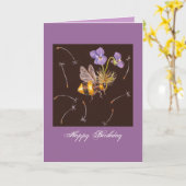 Carte bumblebee avec violettes anniversaire salutation (Fleur jaune)