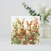 Carte Bunnies d'aquarelle et baies sauvages (Debout devant)