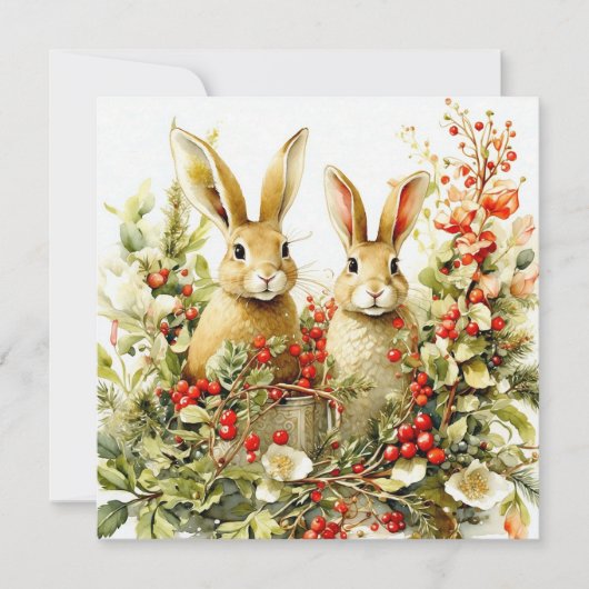 Carte Bunnies d'aquarelle et baies sauvages (Devant)