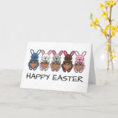 Carte Bunnies de Pâques, Joyeux Pâques (Fleur jaune)