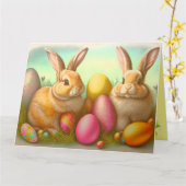 Carte Bunnies de Pâques sur la collection d'herbes (Fleur jaune)