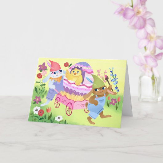 Carte Bunnies et Chick Happy Pâques (Orchidée)