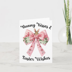 Carte Bunny de Pâques Souhaite Coquette Rose Bow Fleurs