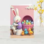 Carte Bunny Decorates Egg Holiday Card (Fleur jaune)