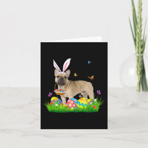 Carte Bunny French Buldog avec panier d'oeufs Chasse de