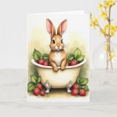 Carte Bunny In A Basin Cute Art Card (Fleur jaune)