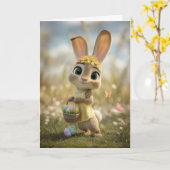 Carte Bunny in Yellow w/ Flower Crown & Easter Basket (Fleur jaune)
