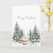 Carte Bunny on Sleigh Snow Christmas Pine Trees (Fleur jaune)