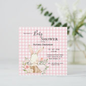 Carte Bunny Rabbit Aquarelle Houndstooth Baby shower (Debout devant)