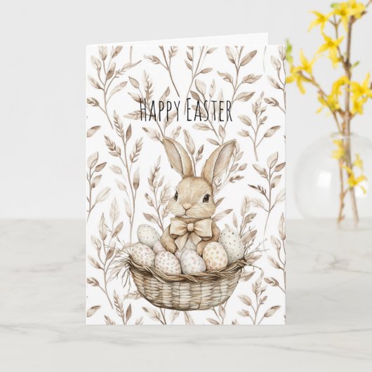 Carte Bunny Rabbit in Basket Easter Eggs   (Fleur jaune)