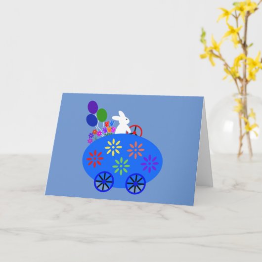 Carte Bunny Riding Egg Car #2 (Fleur jaune)