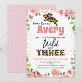 Carte Bunny Wild & Three Girl 3ème anniversaire Invitati (Devant / Derrière)