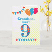 Carte Bunting et Balloons 9e anniversaire de Grand (Fleur jaune)