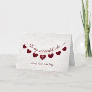 Carte Bunting rouge cœur romantique 50e anniversaire fem
