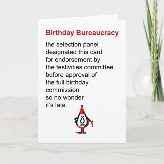Carte Bureaucratie d'anniversaire - Un poème d'anniversa (Devant)