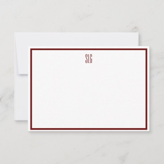 Carte Burgandy et Blanc Monogramme Flat Note (Devant)
