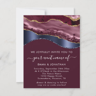 Carte Burgundy Blue Navy Gold Bordure Vague QR Code