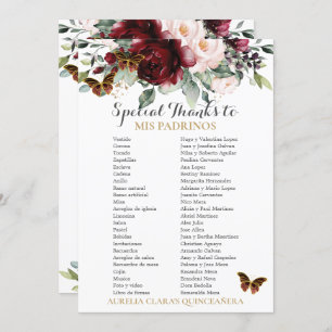 Carte Burgundy Blush Floral QUINCEAÑERA Padrinos