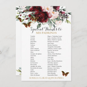 Carte Burgundy Blush Floral QUINCEAÑERA Padrinos