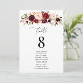 Carte Burgundy Blush Flowers Tableau Numéro de tableau S (Debout devant)