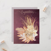 Carte Burgundy Boho Floral Félicitations Mariage (Devant/Arrière en situation)
